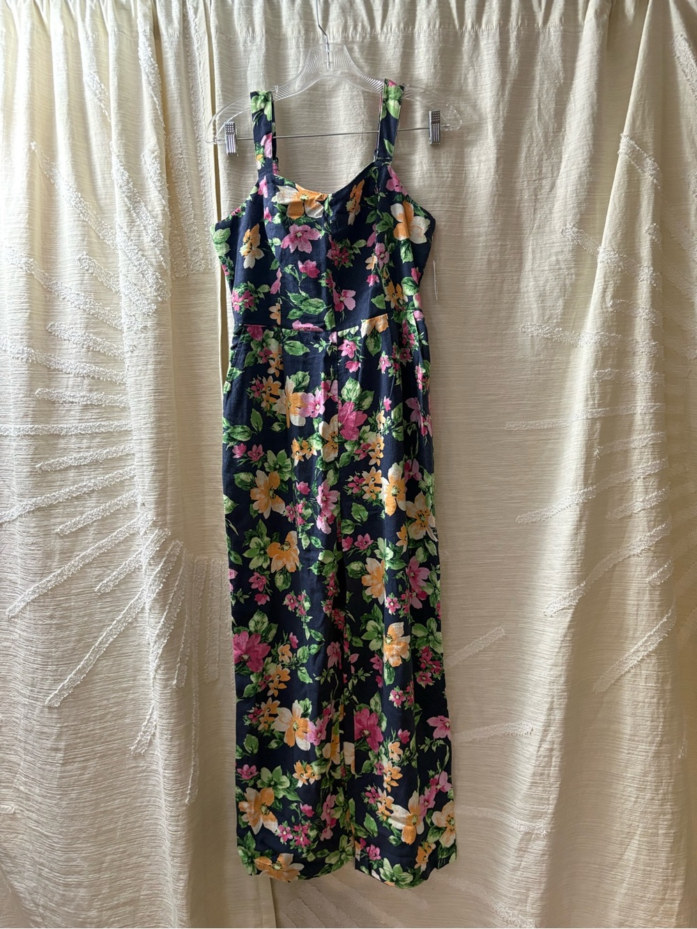 Old Navy Navy Floral Jumpsuit with Pink, Yellow and Green Accents